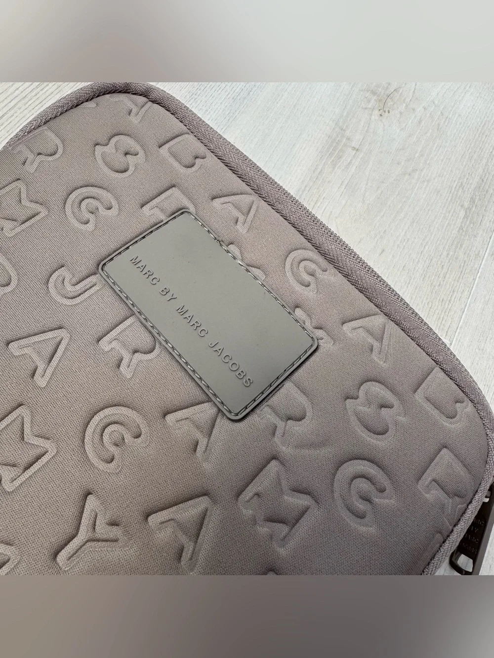 Marc by Marc Jacobs Taupe Embossed Logo iPad case with plush inside 10.5” x 8”